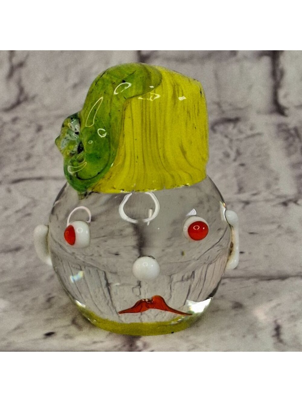 Vtg Lefton Clown Head Paperweight Cadmium Glass Hand Blown Art Glass Mid Century